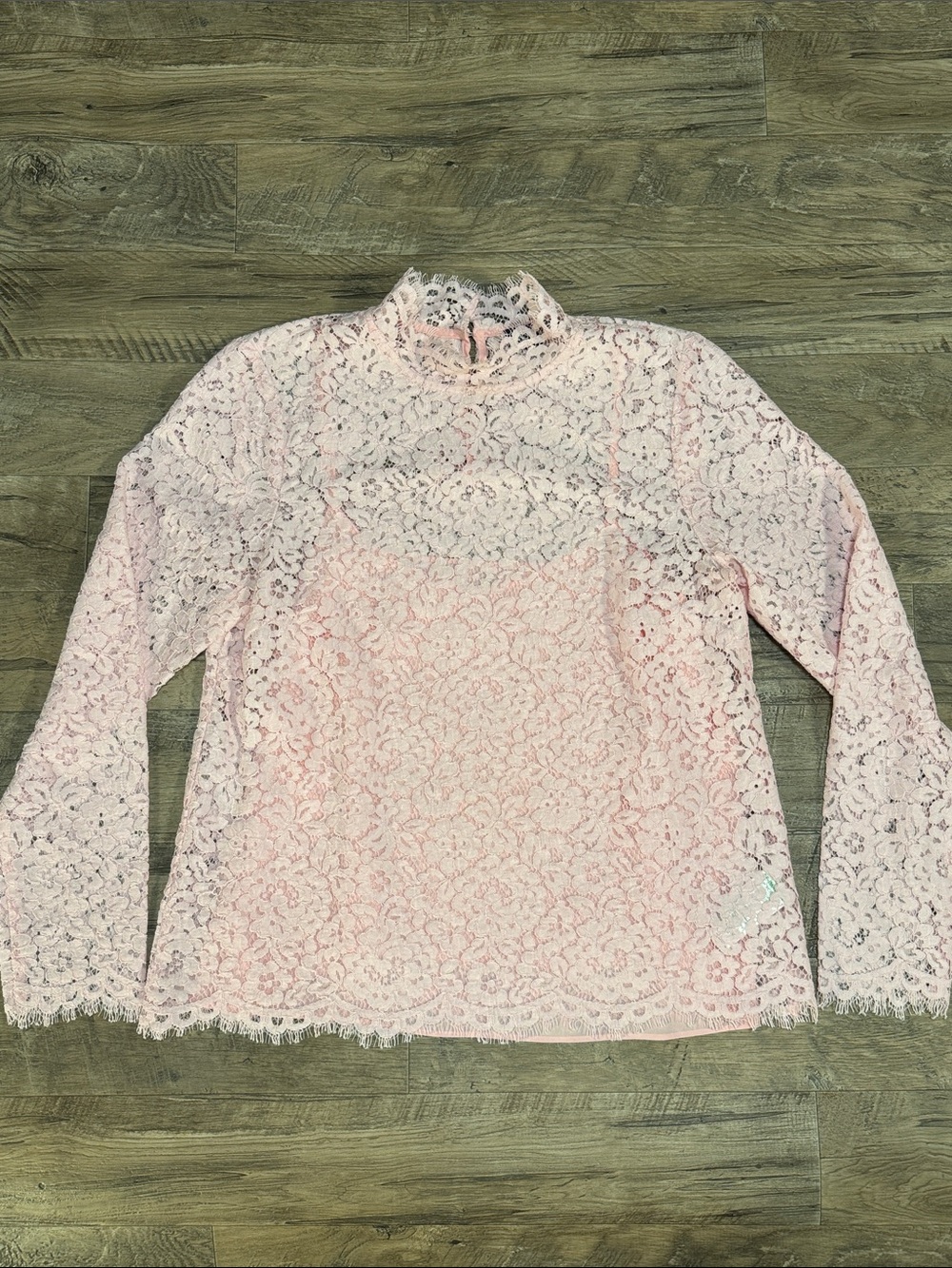 J. Crew Pale Pink Lace Mock Neck Long-Sleeve Top - Size 8